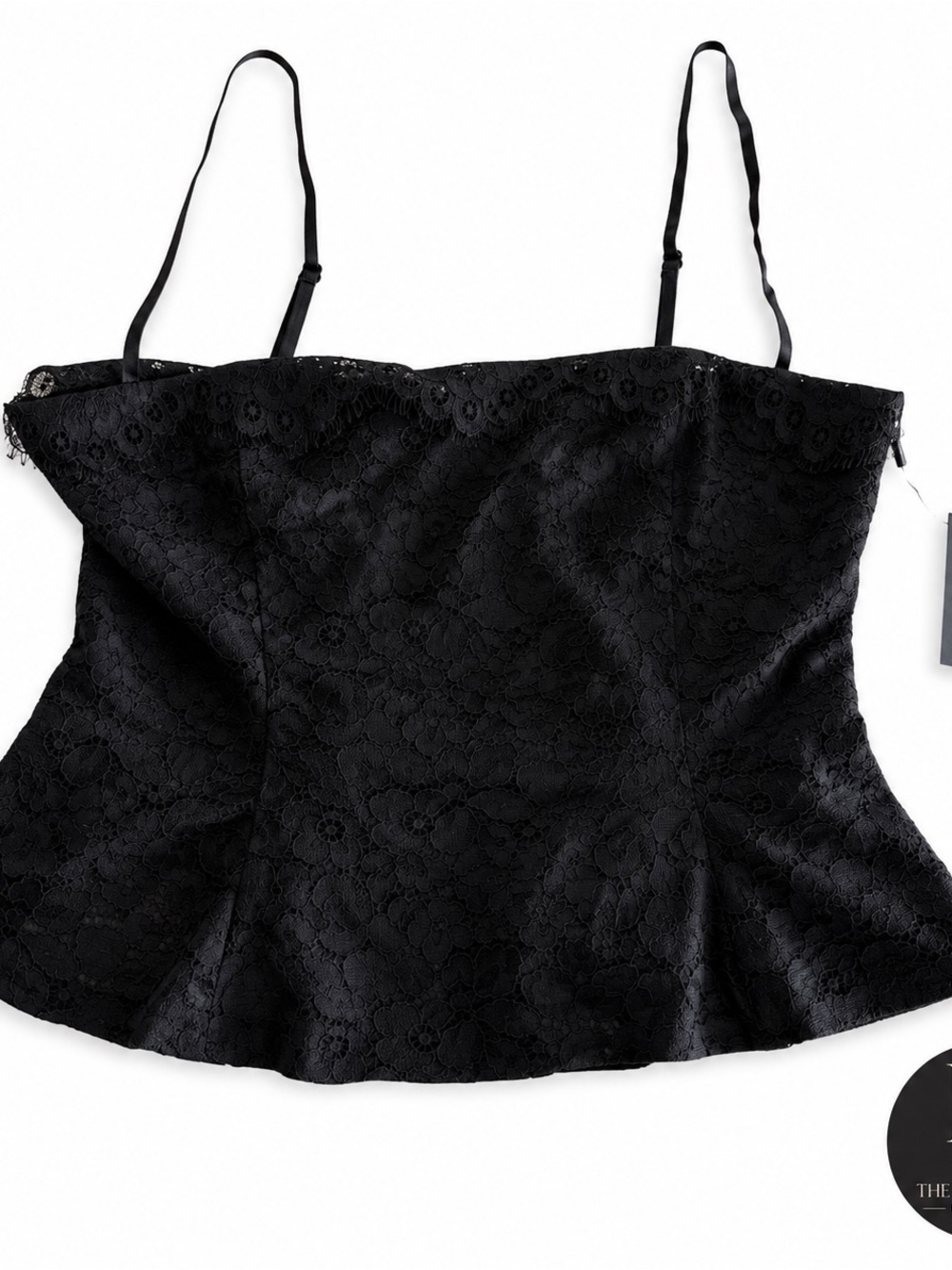 NWT AFRM Black Floral Lace Peplum Cami Top XL